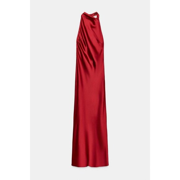 ZARA LONG SATIN HALTER DRESS - Picture 5 of 7